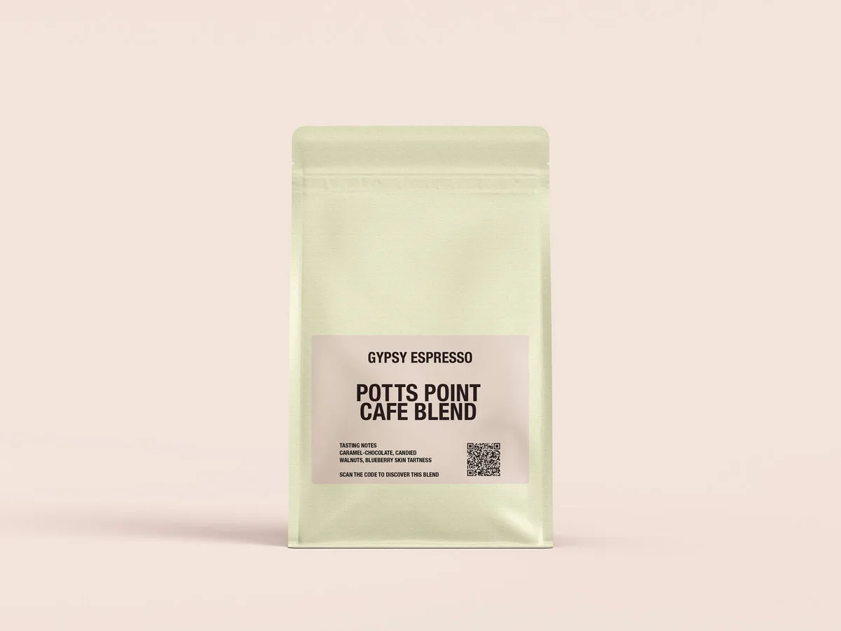 Gypsy Espresso’s Potts Point Café Blend in pale green packaging